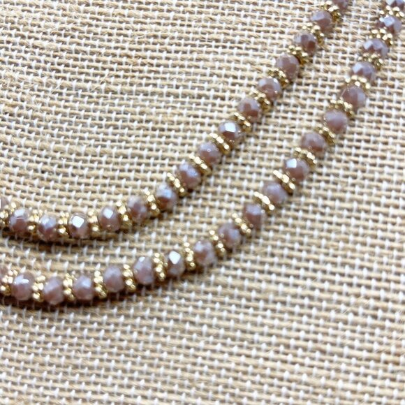 Rose Pink & Gold Beaded Long Necklace 18" - Picture 6 of 8